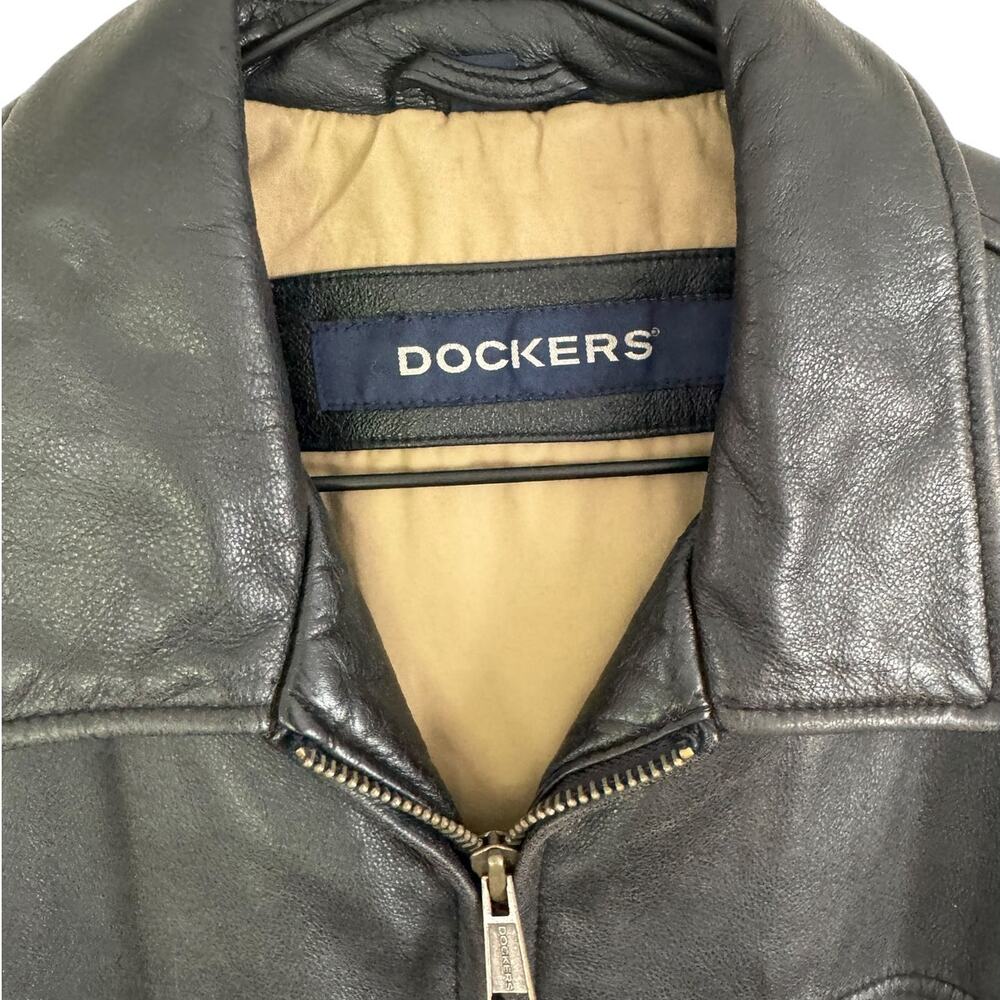 Vintage‎ Dockers Black Zip Front Leather Jacket Large / XL 90s Y2K Oversized - Picture 5 of 16